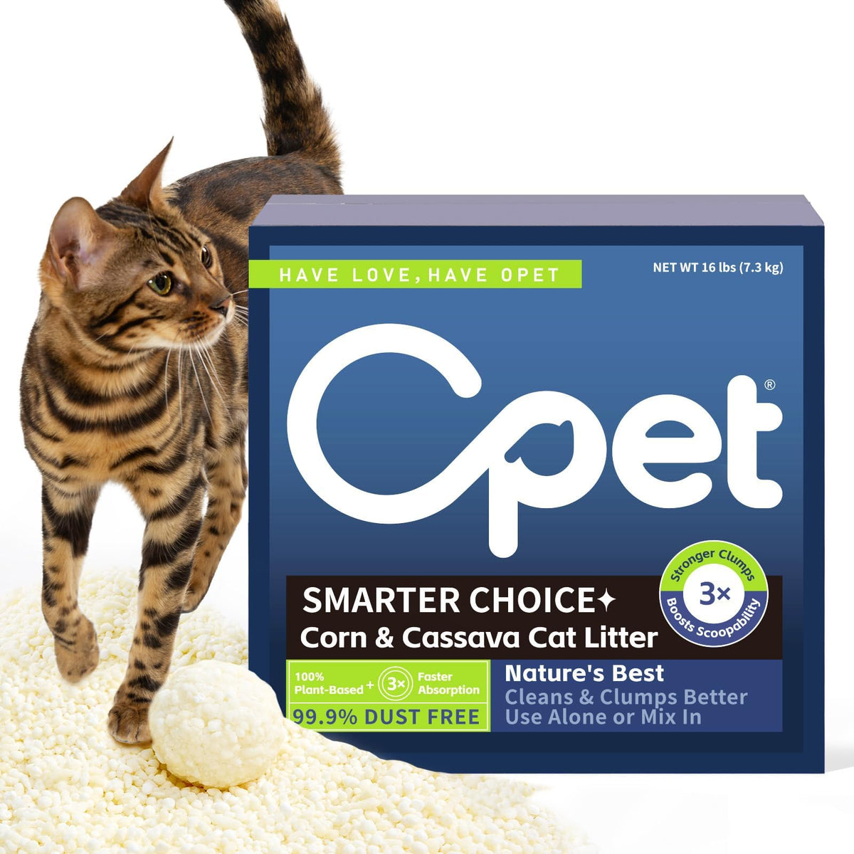 Cassava Cat Litter, Quick Clumping Plant-Based Pellets, Low Dust, 16 lb N9058