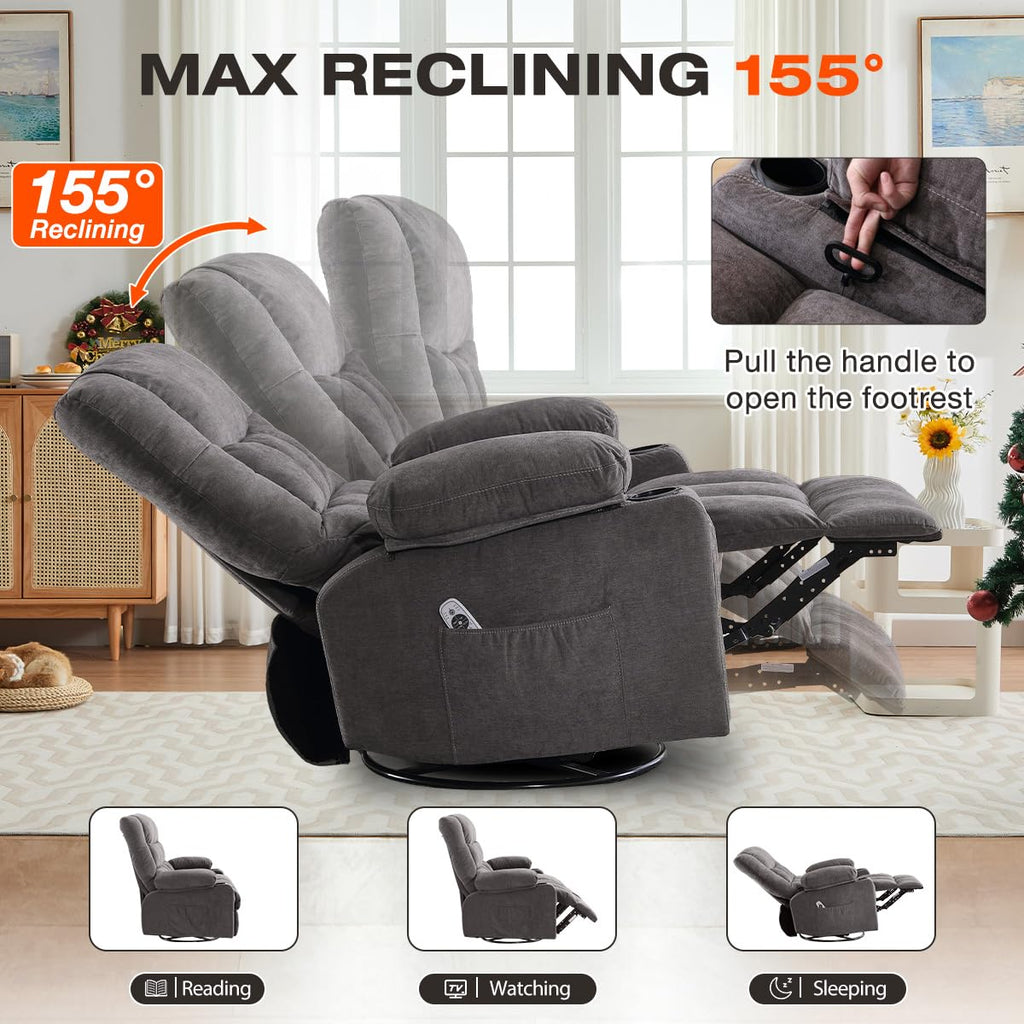 Oversized Swivel Rocker Recliner with Massage and Heat P558280
