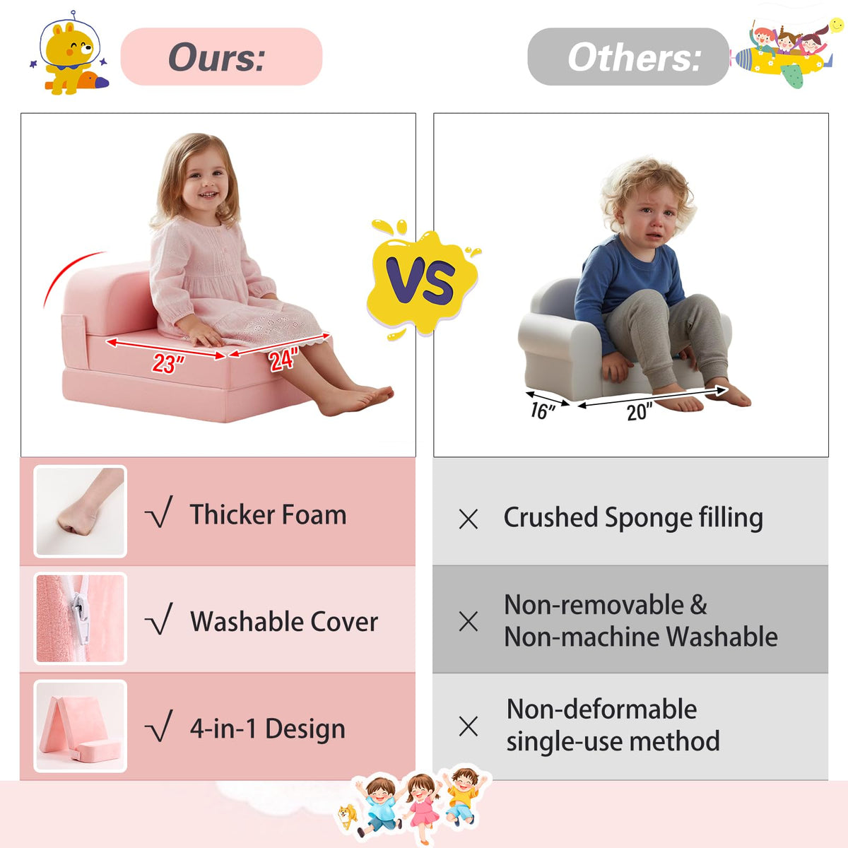 Pink Folding Sofa Bed with Removable Cover H141