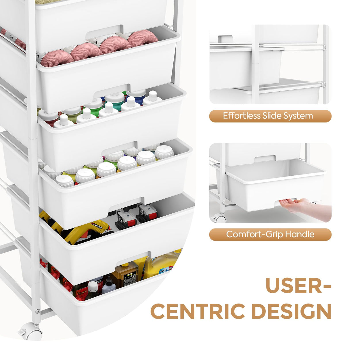 6 Drawer Rolling Storage Cart with Wooden Top and Wheels C47496