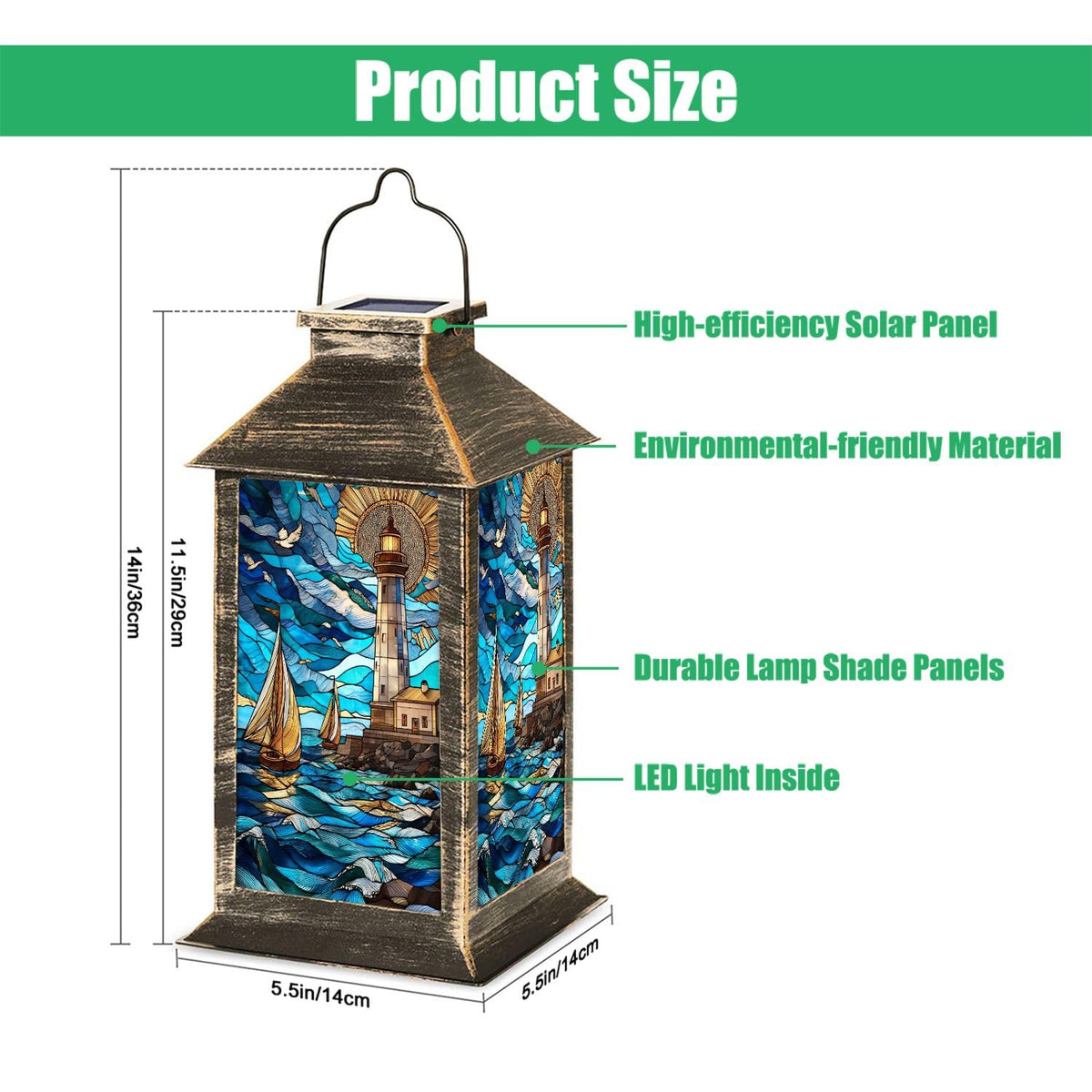 Solar Lantern Stained Glass Outdoor Waterproof Hanging Solar Light F955148