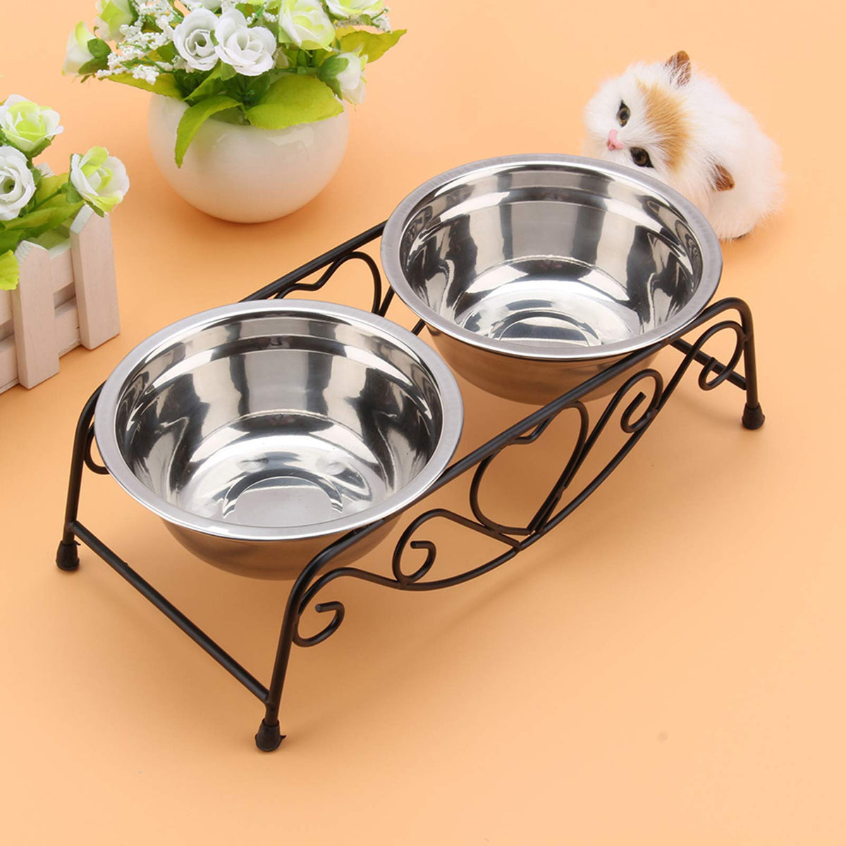 Stainless Steel Elevated Dog Cat Bowls with Iron Stand L6589
