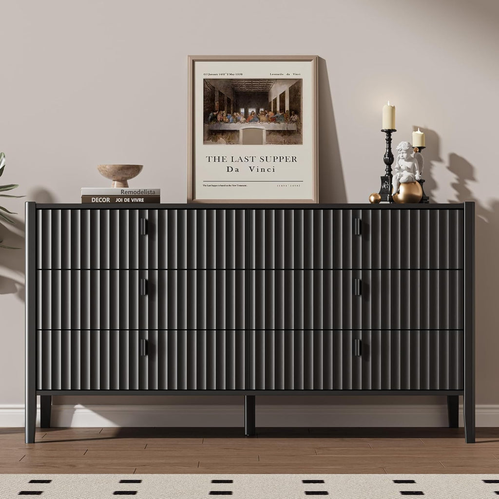 Black 6 Drawer Wood Dresser C640