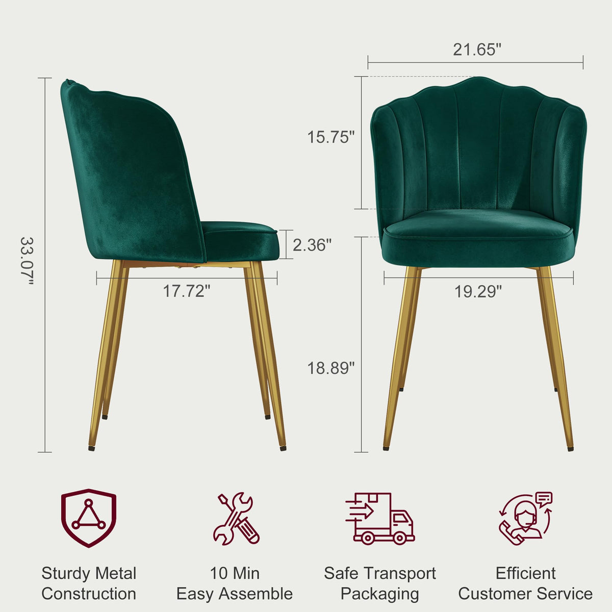 Velvet Dining Chairs Set of 2 Green H14140