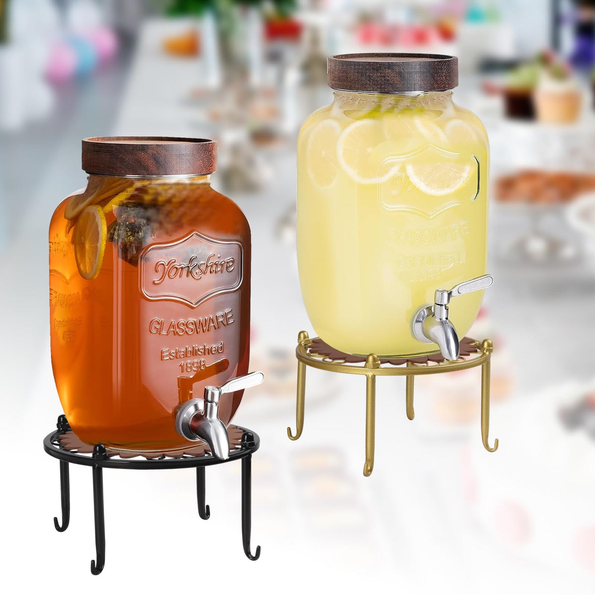 Black Metal Beverage Dispenser Stand, Max Diameter 8" I95547