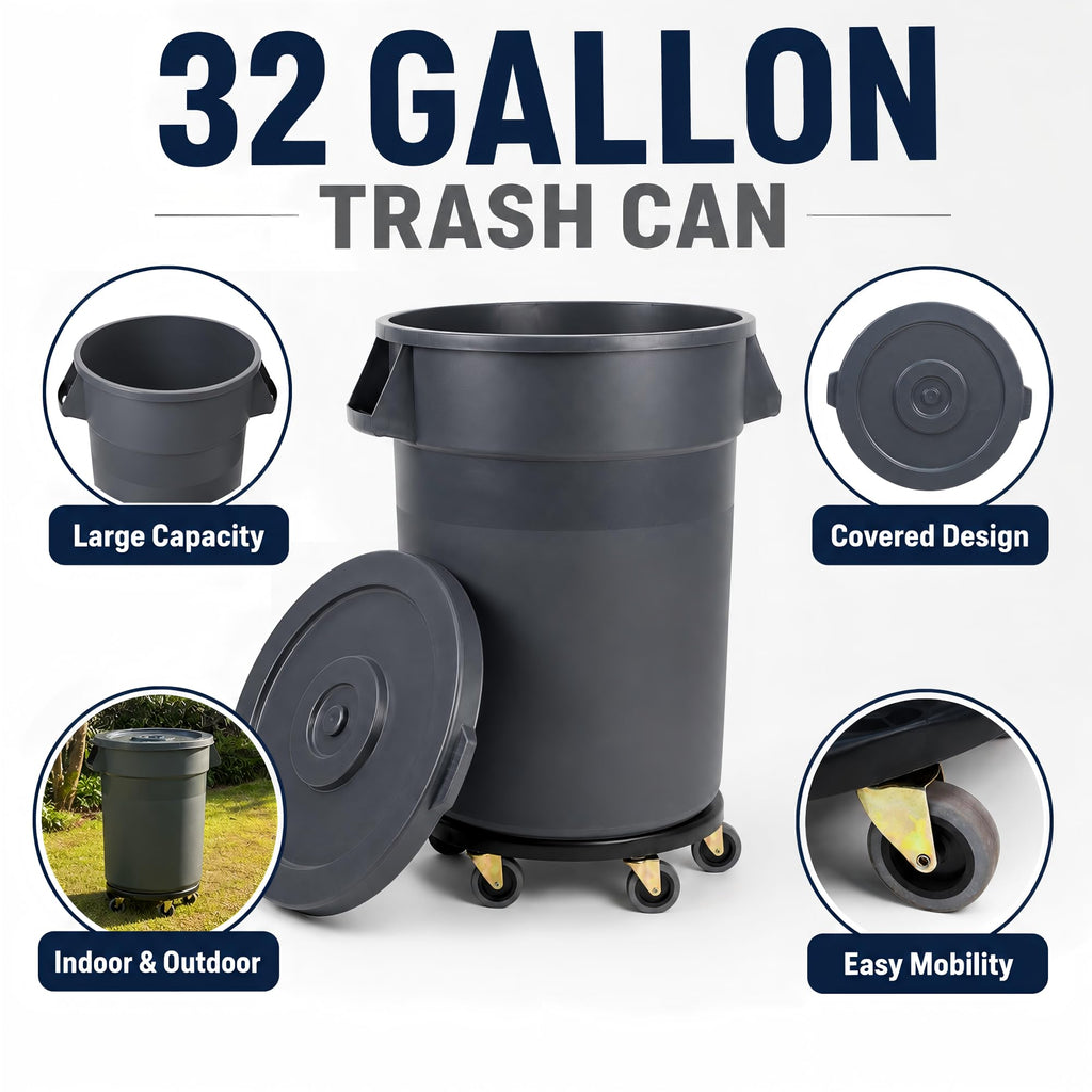 32 Gallon Trash Can with Wheels and Lid, 2 Pack O50660