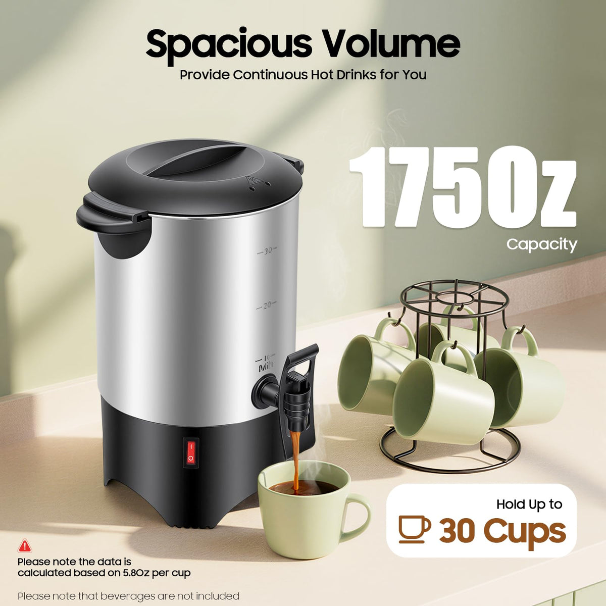 30 Cups Stainless Steel Electric Coffee Urn W1273