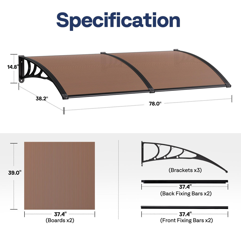 Brown Polycarbonate Window Door Awning 38 Inch x 78 Inch M534753