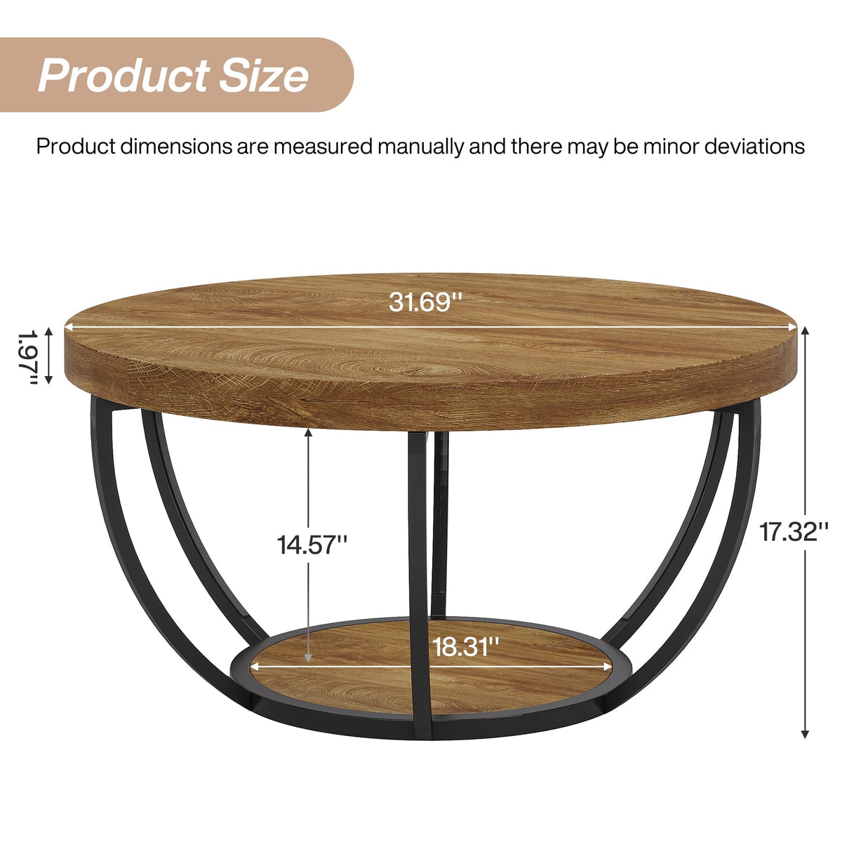 Round 2-Tier Wood Coffee Table with Storage P758