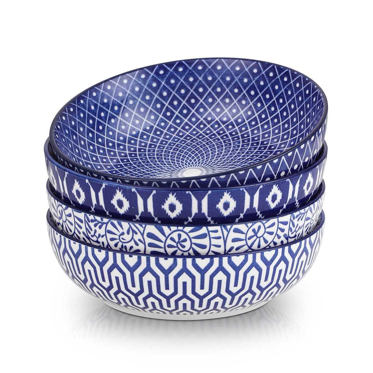 Ceramic Pasta Bowls Set of 4, 30 OZ Vintage Blue N34902