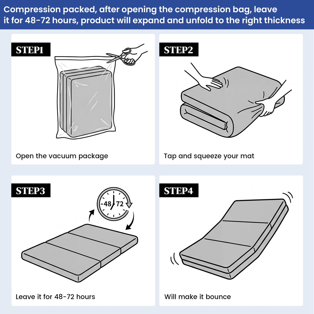 4 Inch Tri-Fold Memory Foam Mattress with Washable Cover Y5590
