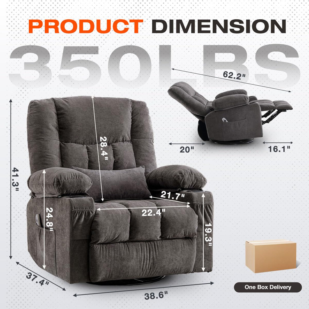 Oversized Swivel Rocker Recliner with Massage and Heat P558280
