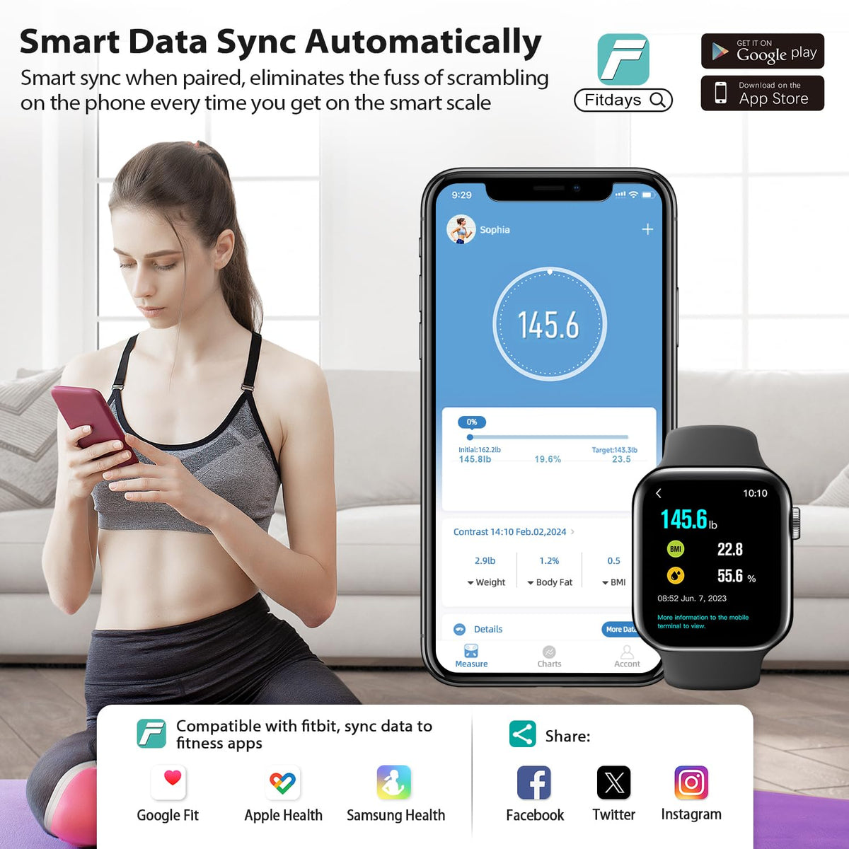 Smart Bathroom Scale for Body Weight and Fat U406801