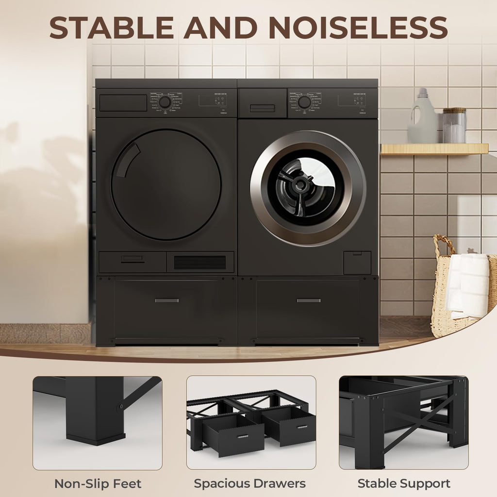 29" Washer and Dryer Pedestals with Drawer Set of 2 Black E67142