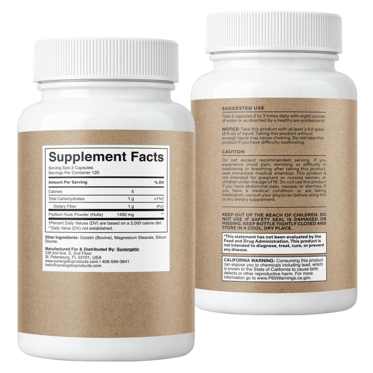 Psyllium Husk Fiber Supplement 1450mg 240 Capsules C4126