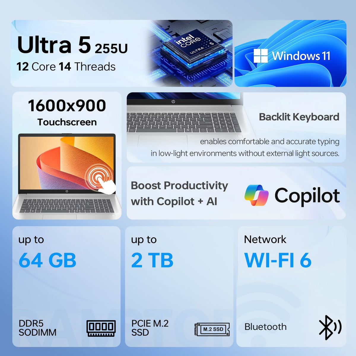 17.3" Touchscreen Laptop PC, Intel Ultra 5, 16GB DDR5 RAM, 1TB SSD P5295