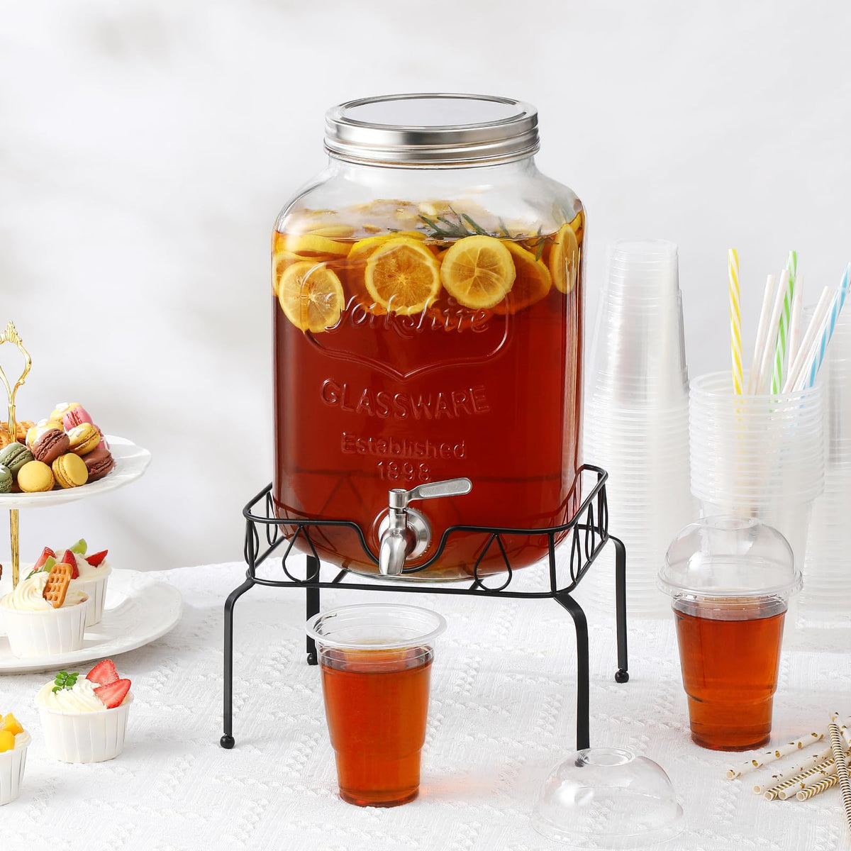 2 Gallon Glass Beverage Dispenser with Stand and Lid W3210