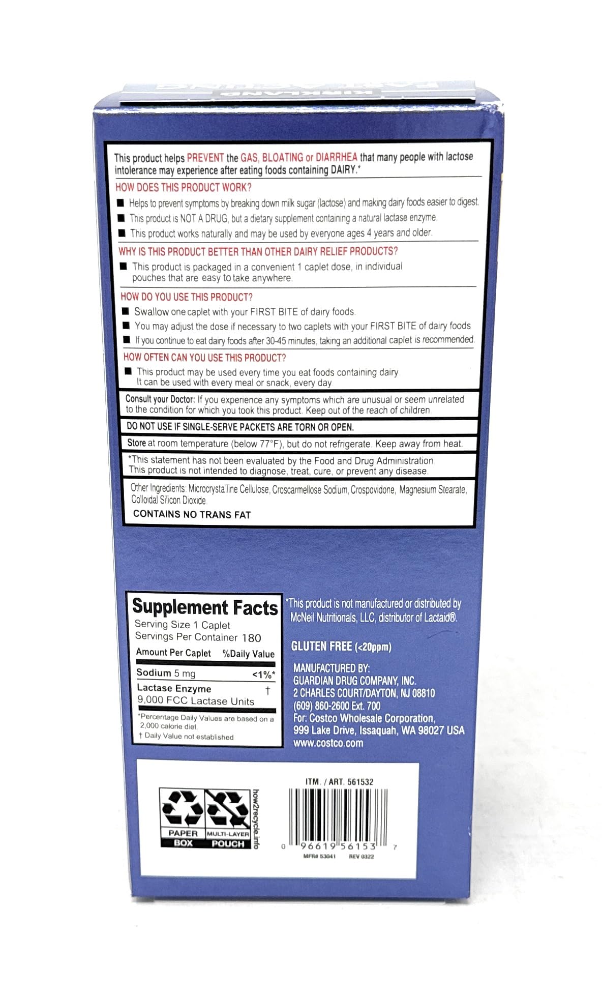 Fast Acting Lactase 180 Caplets Q138978