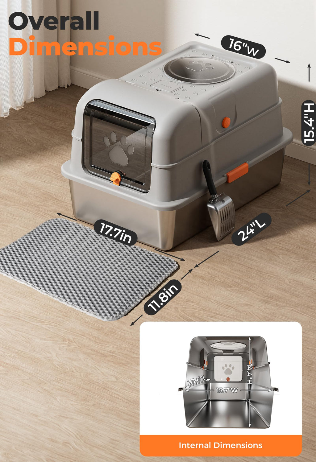 Non-Stick Stainless Steel Cat Litter Box with Lid K27730