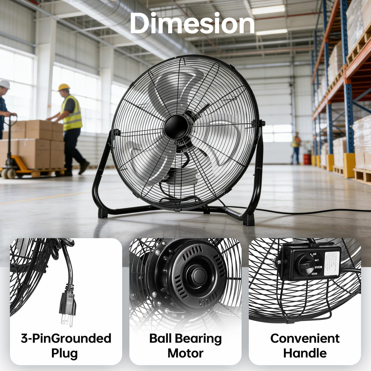20 Inch Heavy Duty High Velocity Metal Floor Fan D82651