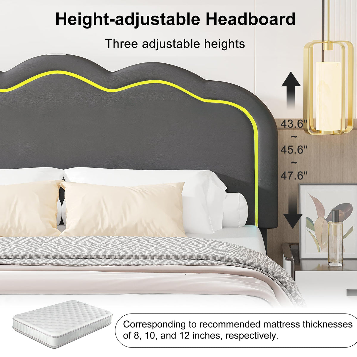 Queen Size Velvet Upholstered Platform Bed Frame with Headboard E433