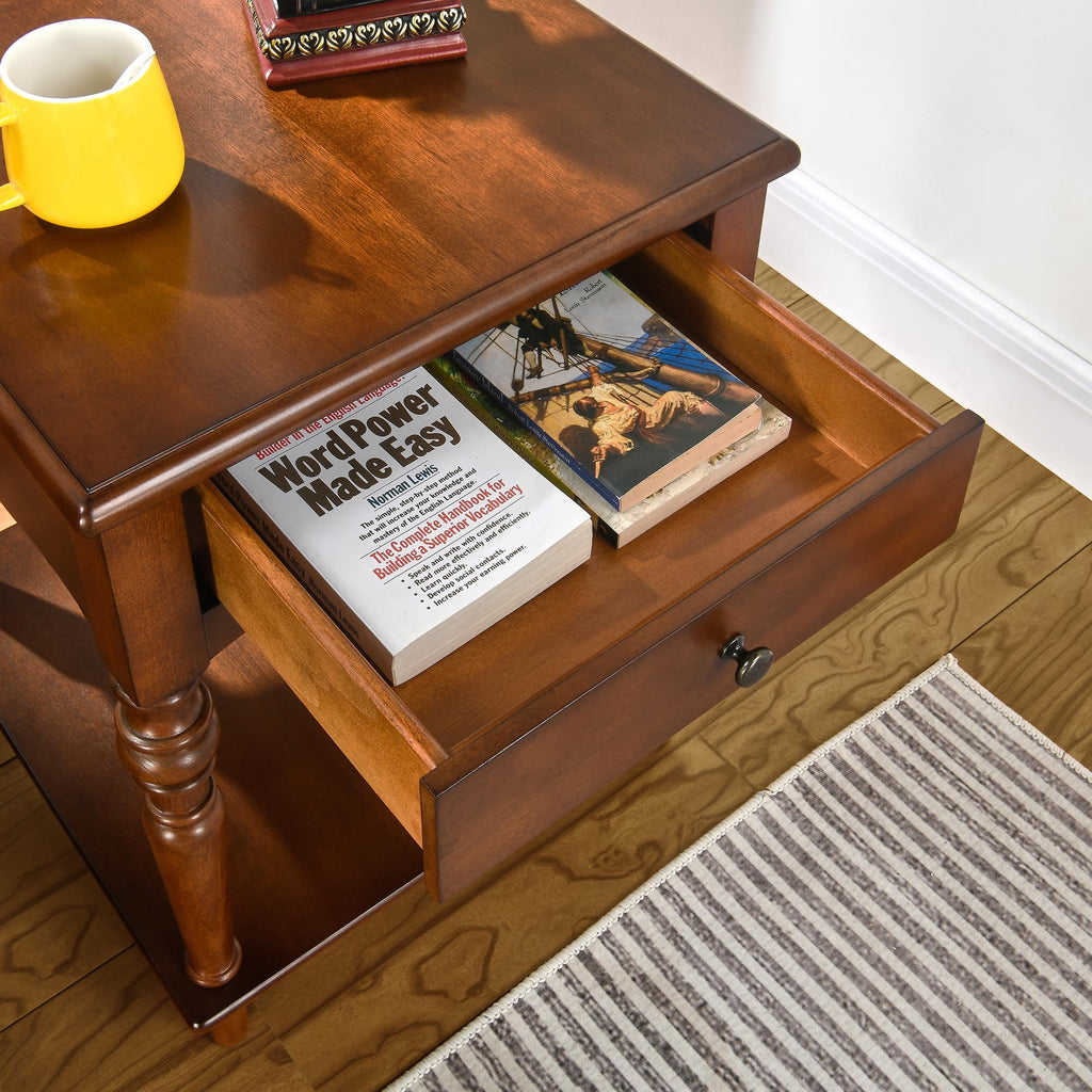 Caramel Brown Coffee Table and Two End Tables with Storage Drawer O2095