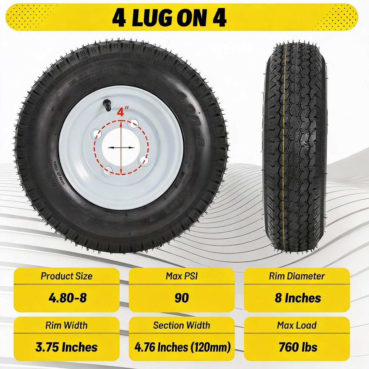 4.80-8 Trailer Tire 4 Lug 2 Pack A939591
