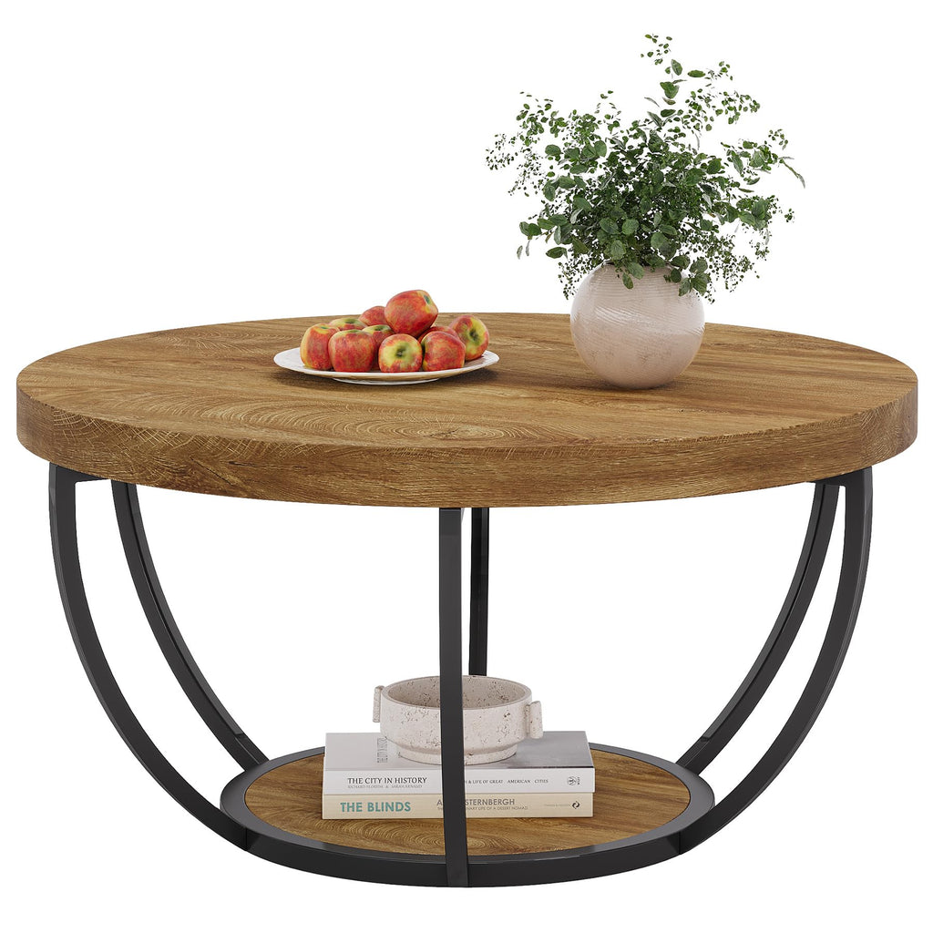 Round 2-Tier Wood Coffee Table with Storage P758