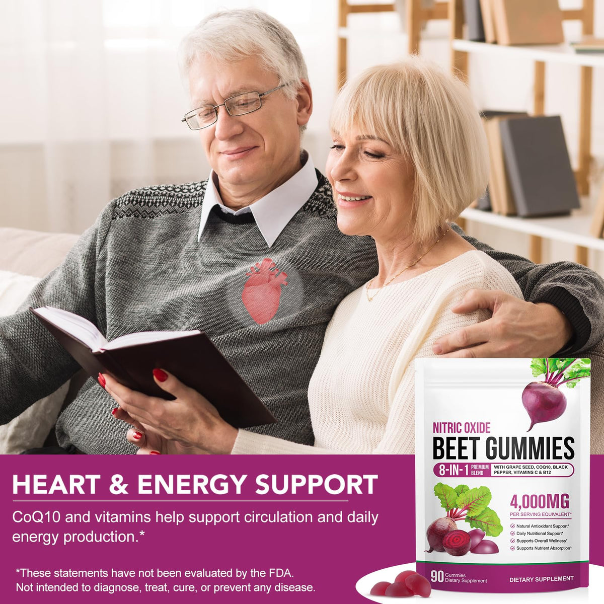 Beetroot Gummies 90 Gummies Beetroot Extract Supplement with COQ10 Vitamin C B12 Grape Seed Extract M348