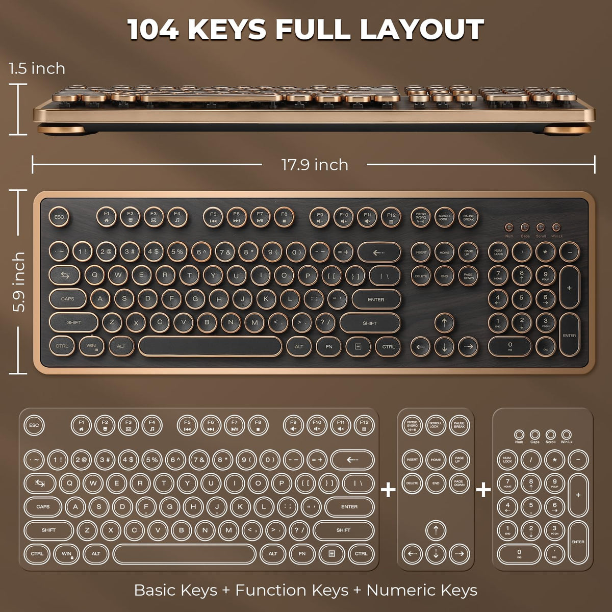 Wired Full-Size 104 Keys Mechanical Keyboard with Round Keycaps L15261