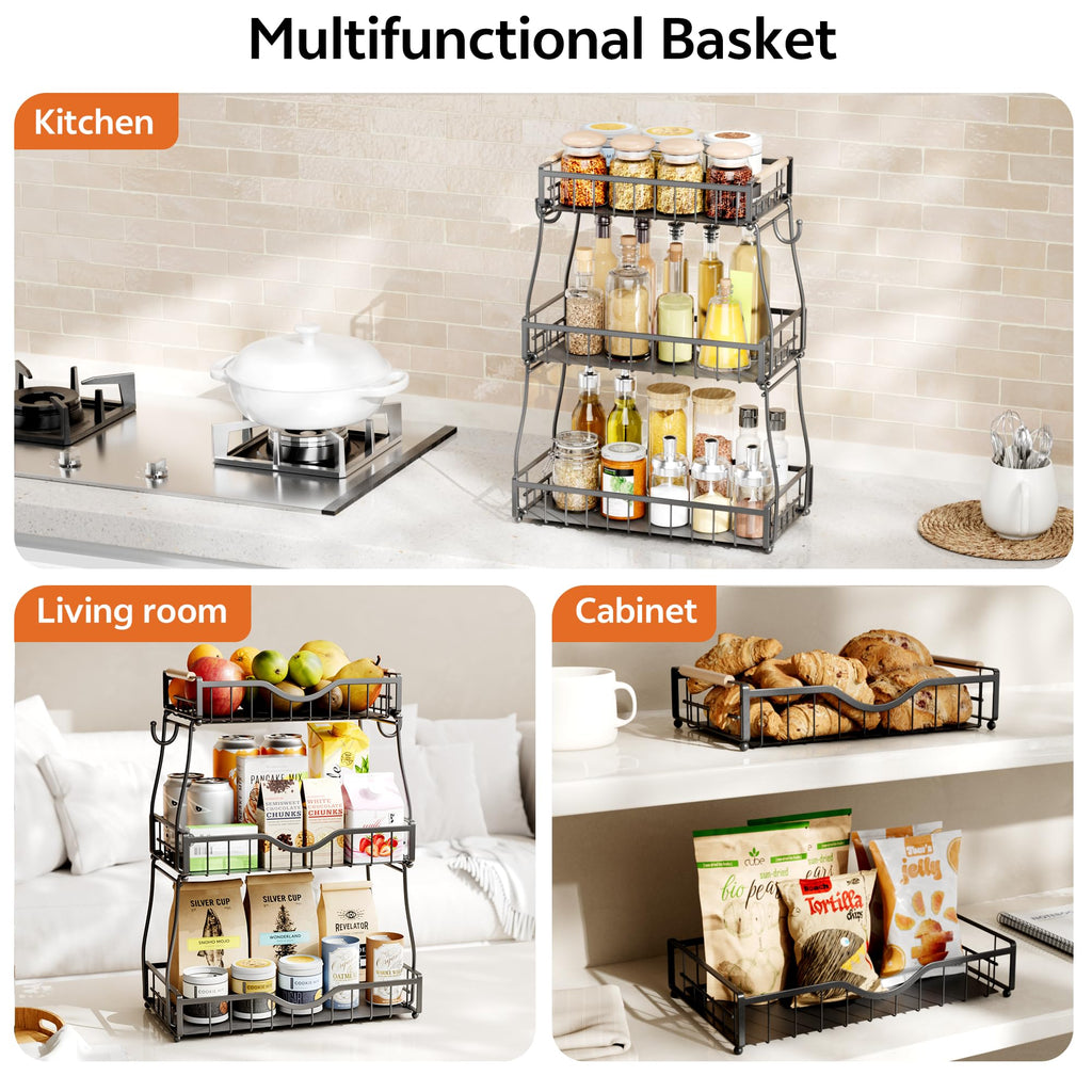 Black 3 Tier Fruit Bowl with Banana Hangers U9135