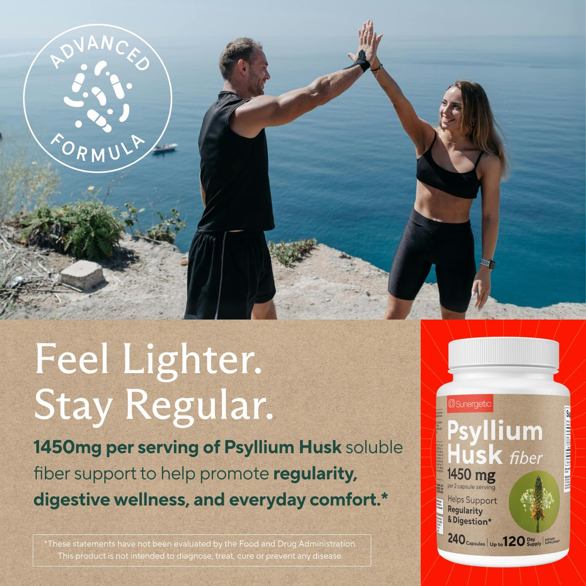 Psyllium Husk Fiber Supplement 1450mg 240 Capsules C4126