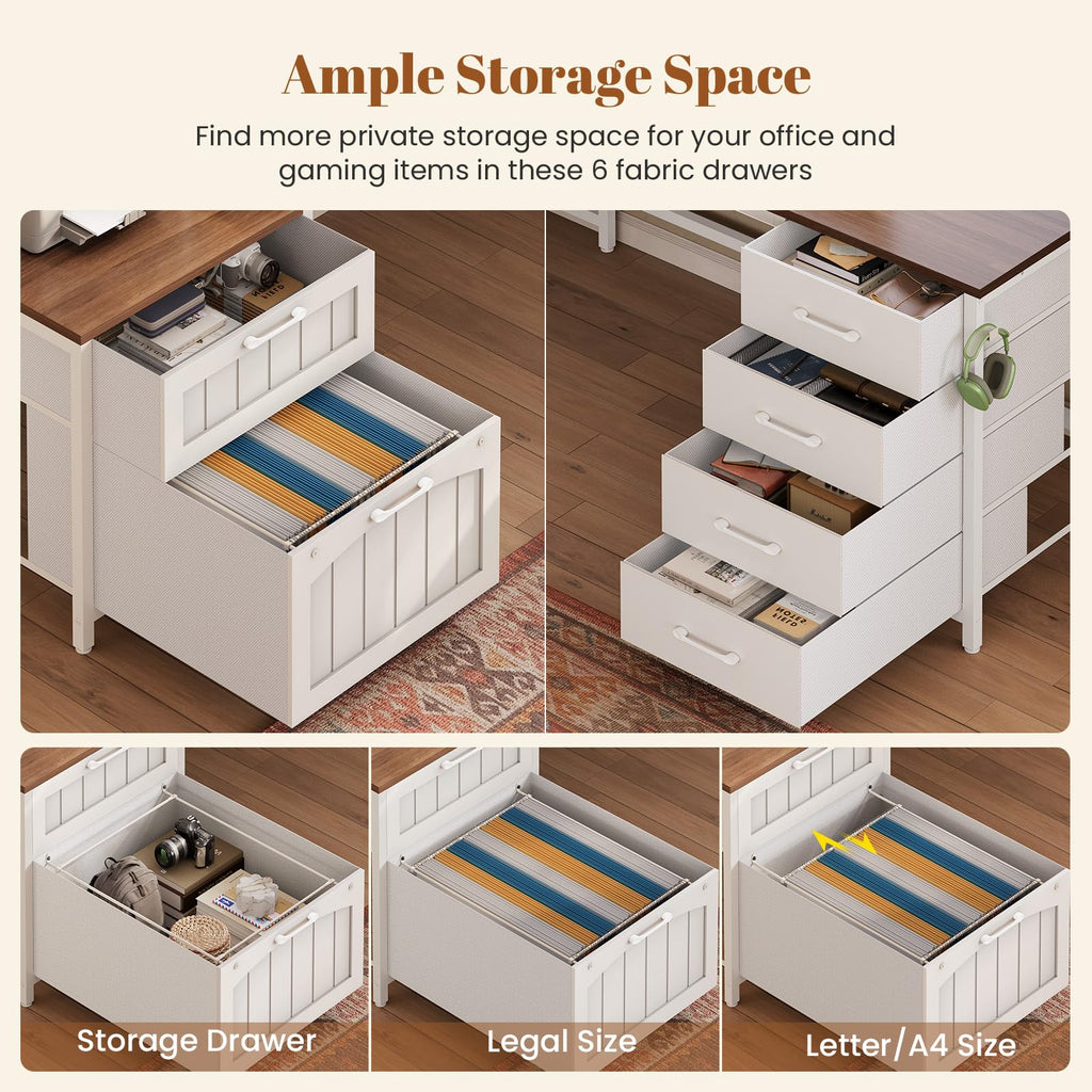 L Shaped Office Desk with 6 Drawer, Hutch L4320