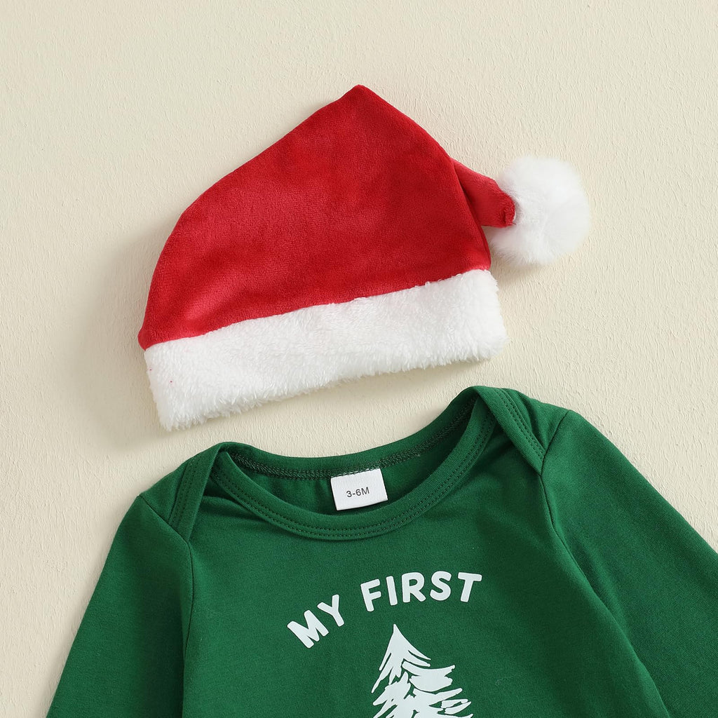 Christmas Baby Boy Long Sleeve Romper Onesie Pants Santa Hat C123