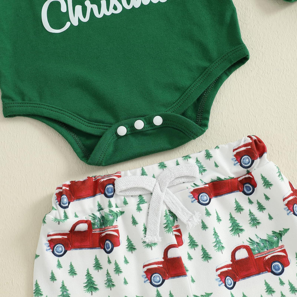Christmas Baby Boy Long Sleeve Romper Onesie Pants Santa Hat C123