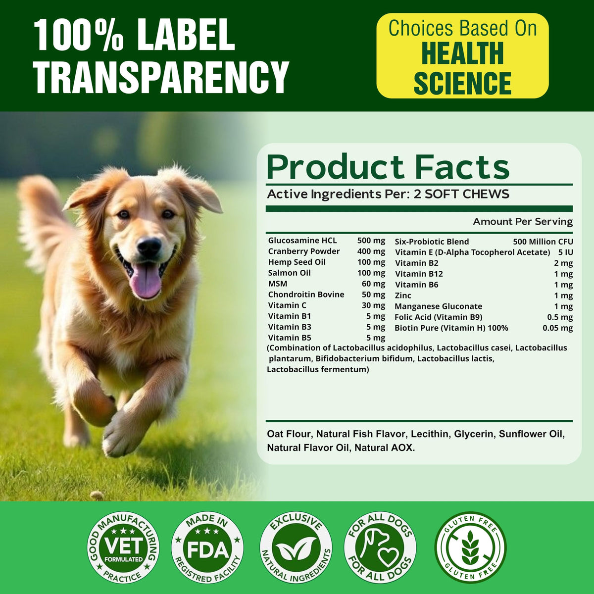 15 in 1 Dog Multivitamin Soft Chews with Glucosamine Probiotics Omega Fish Oil X8289