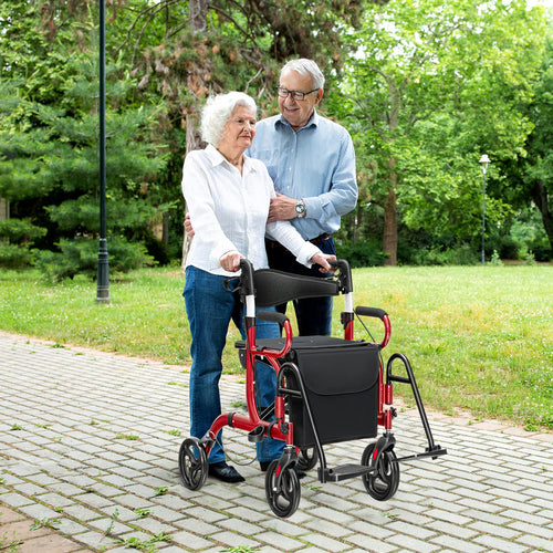 2-in-1 Folding Rollator Walker with Seat, Red O7911