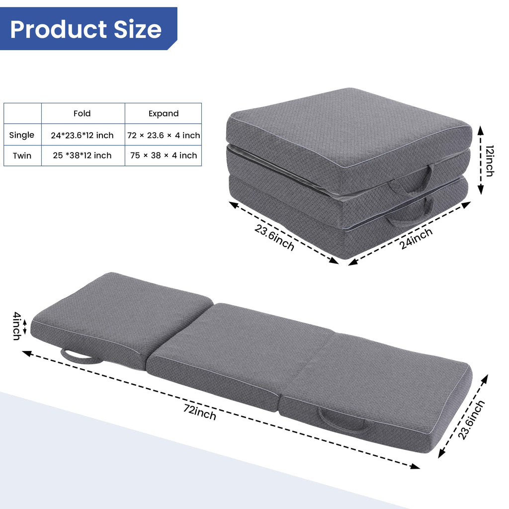 4 Inch Tri-Fold Memory Foam Mattress with Washable Cover Y5590