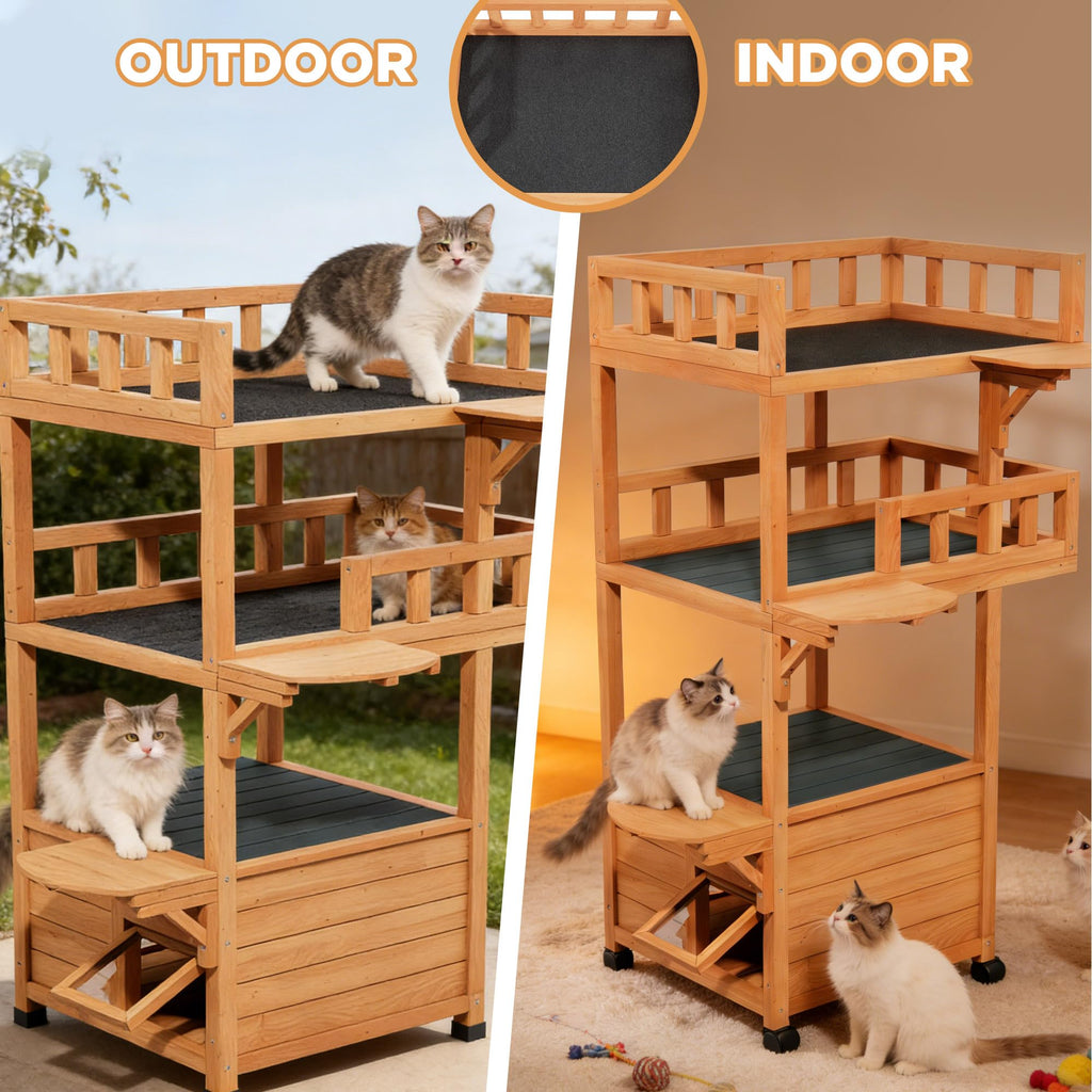 Outdoor Cat Tree Tower with Enclosed Condo R70274