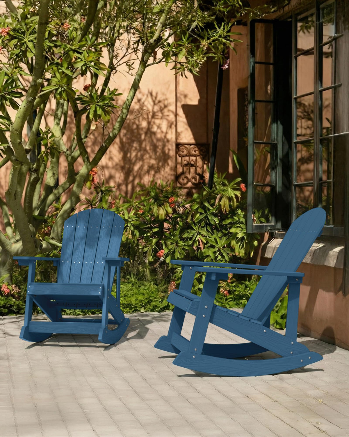 Navy Blue All-Weather Resistant Adirondack Rocking Chair Set of 2 T703