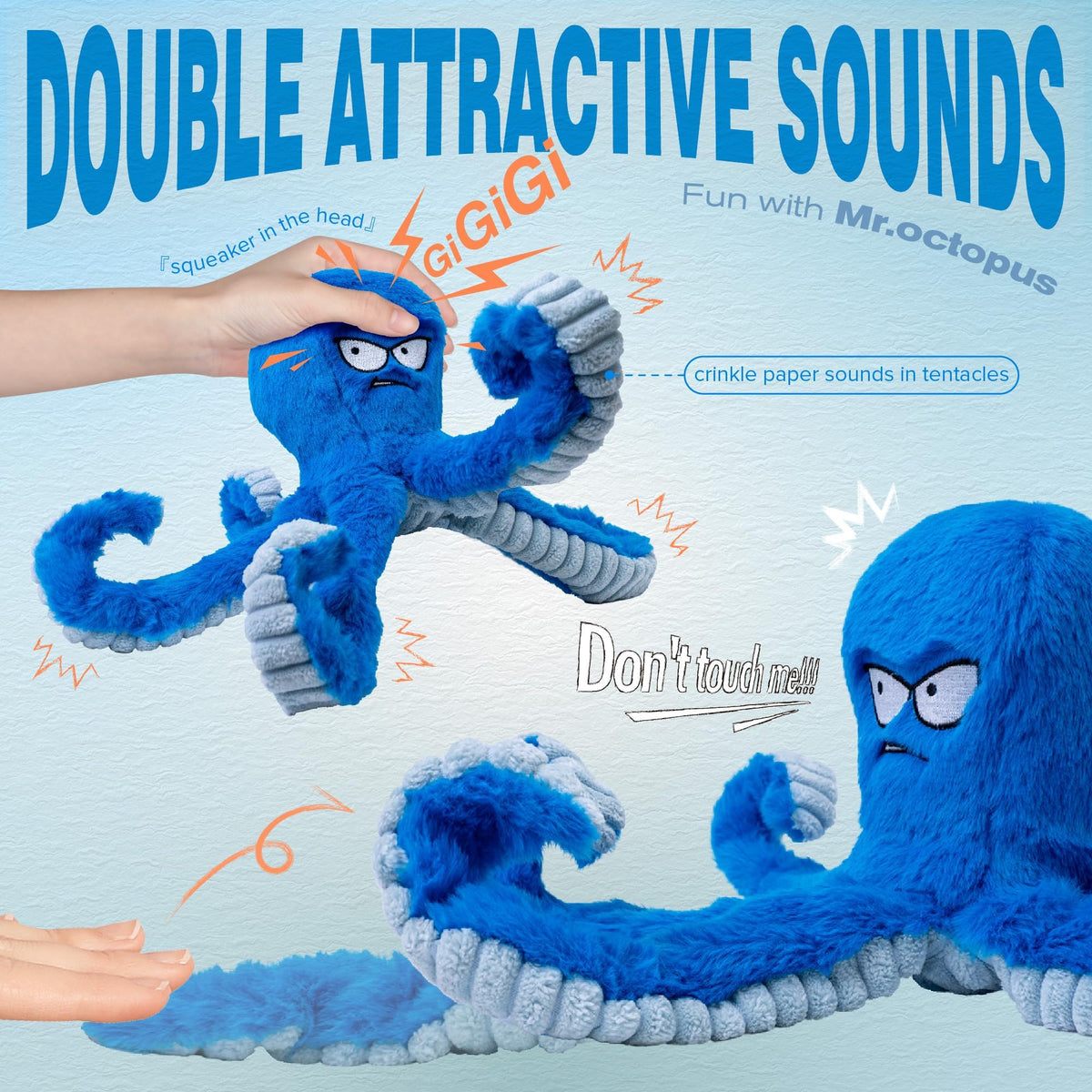 Stuffed Squeaky Crinkle Blue Octopus Dog Toy Y190