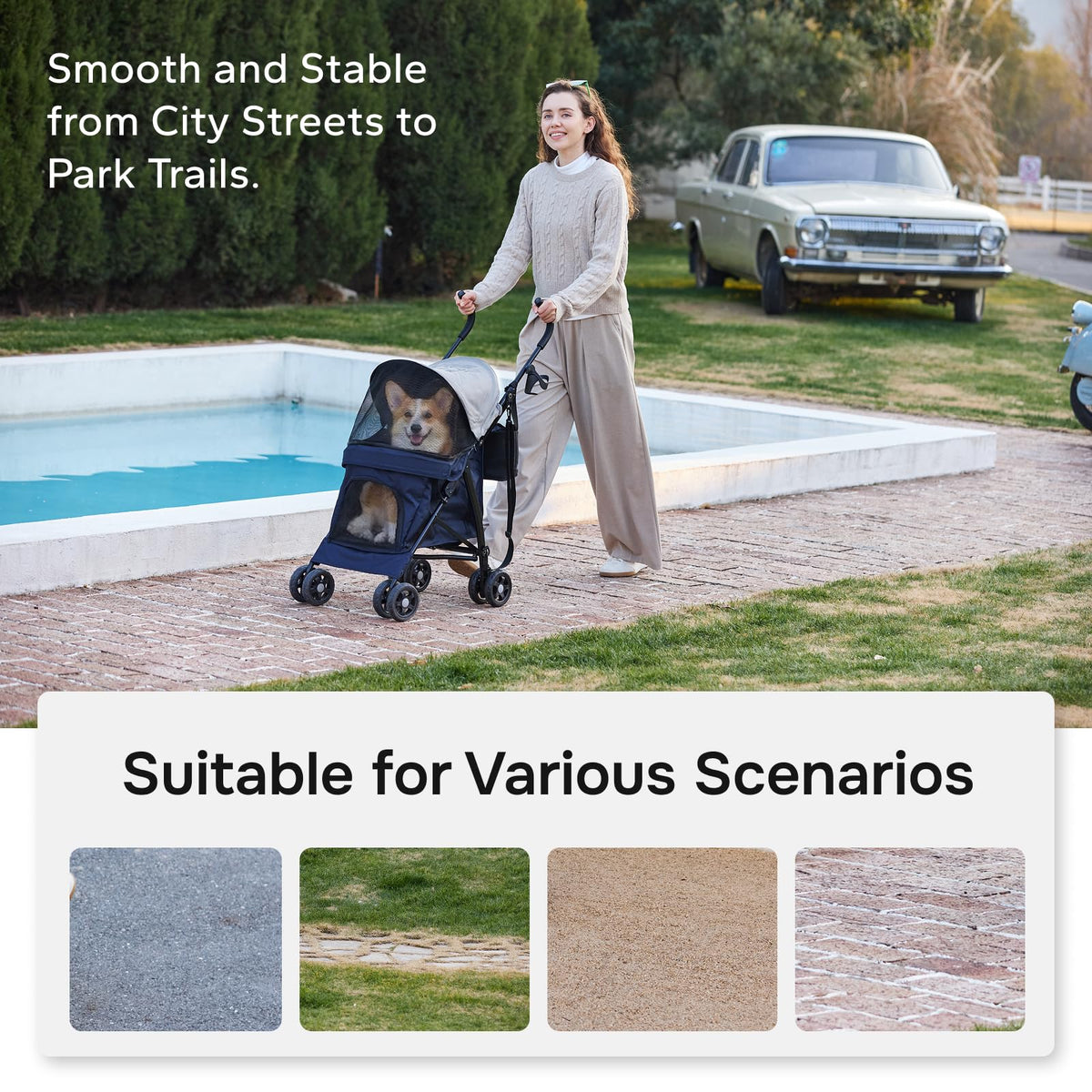 Foldable Pet Stroller for Small Dogs & Cats, 10 lbs, Blue Gray Z81660