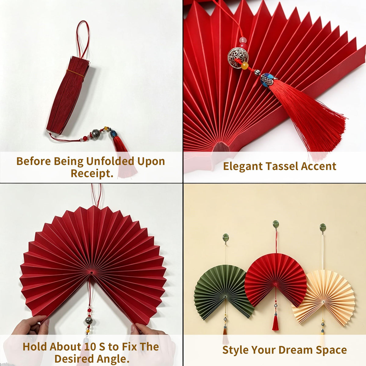 Folding Paper Fan Burnt Orange 39" Q168