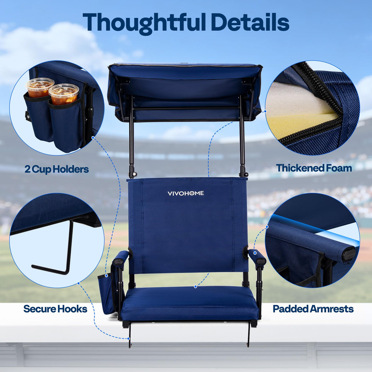 Stadium Seat with Sunshade Canopy and Back Support I244364