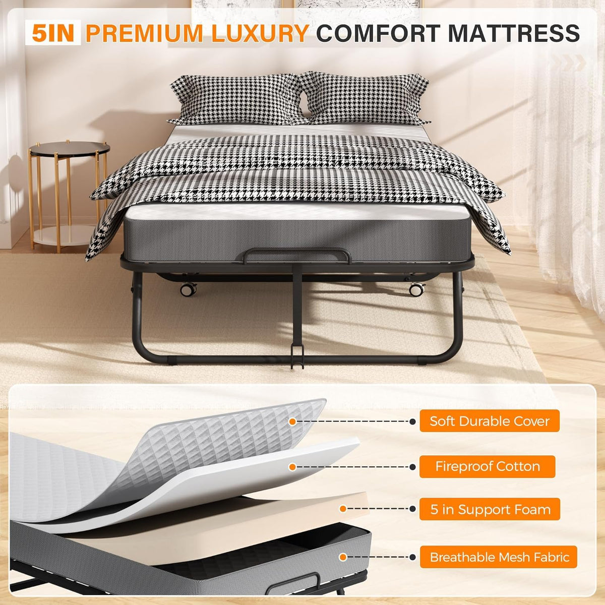 Folding Guest Bed Single Size with 5 Inch Memory Foam Mattress R27080