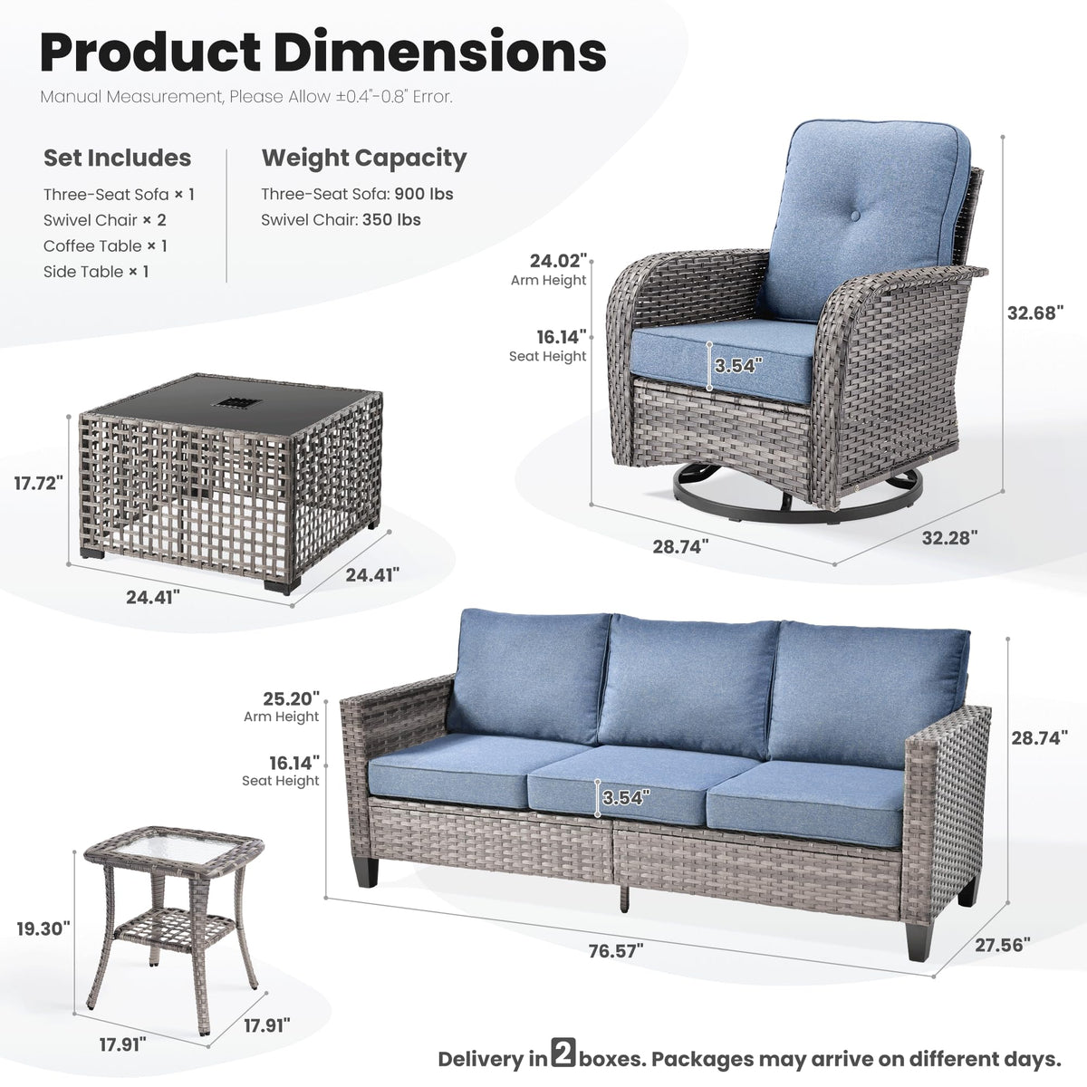 5 Pieces Wicker Patio Furniture Set with Swivel Glider Chairs J285475