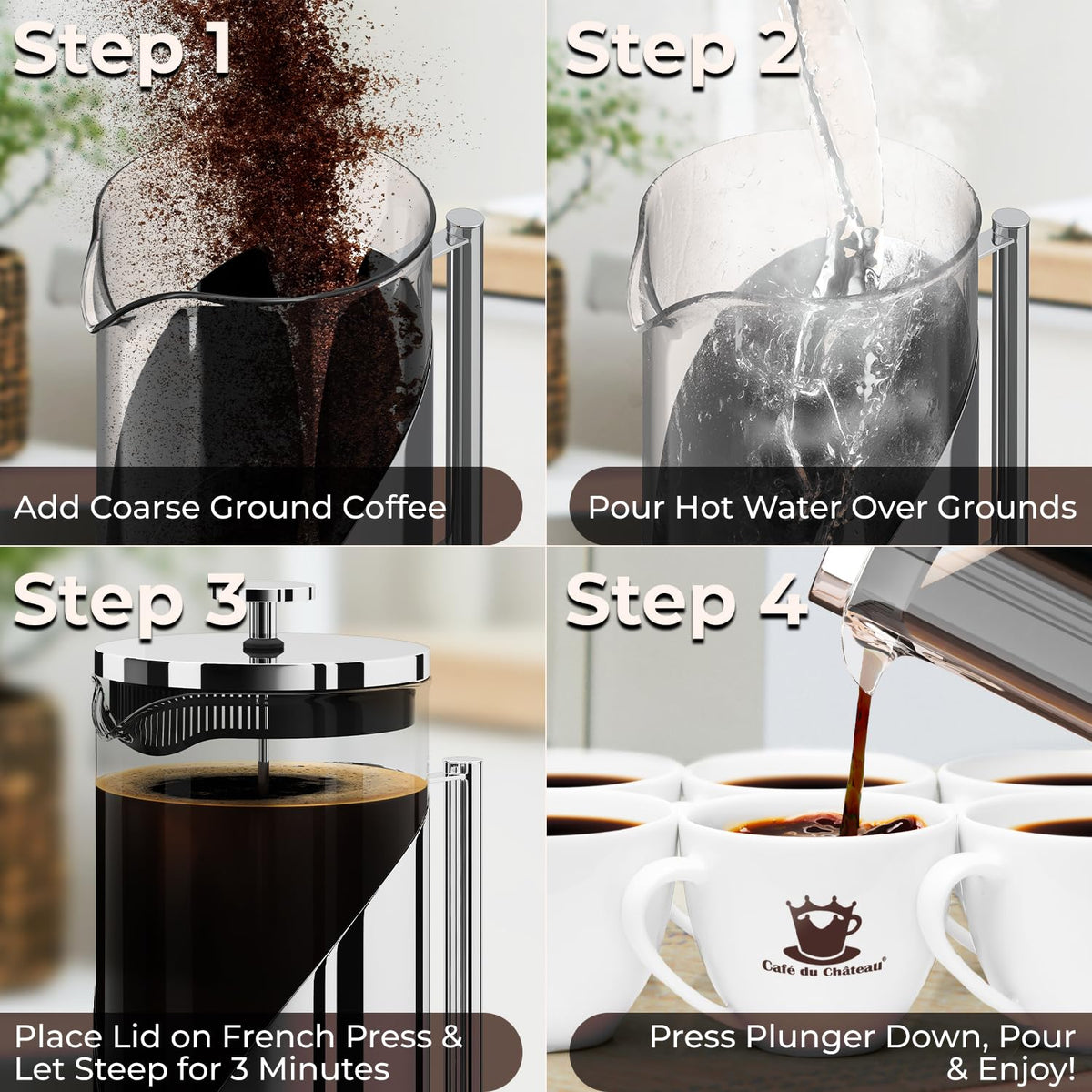 French Press Coffee Maker 34 oz Glass Stainless Steel Y54023