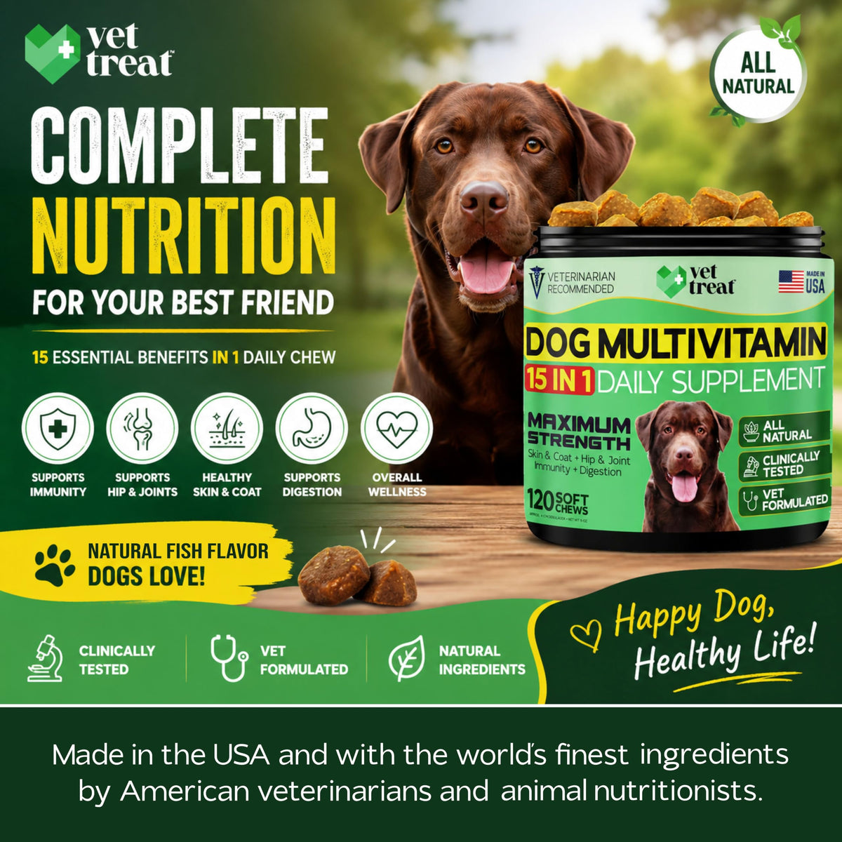 15 in 1 Dog Multivitamin Soft Chews with Glucosamine Probiotics Omega Fish Oil X8289