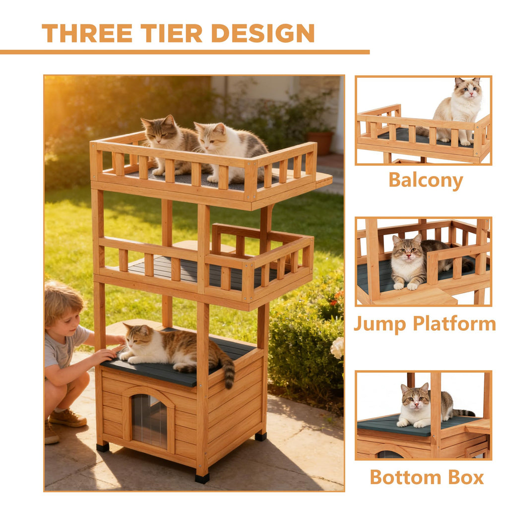 Outdoor Cat Tree Tower with Enclosed Condo R70274