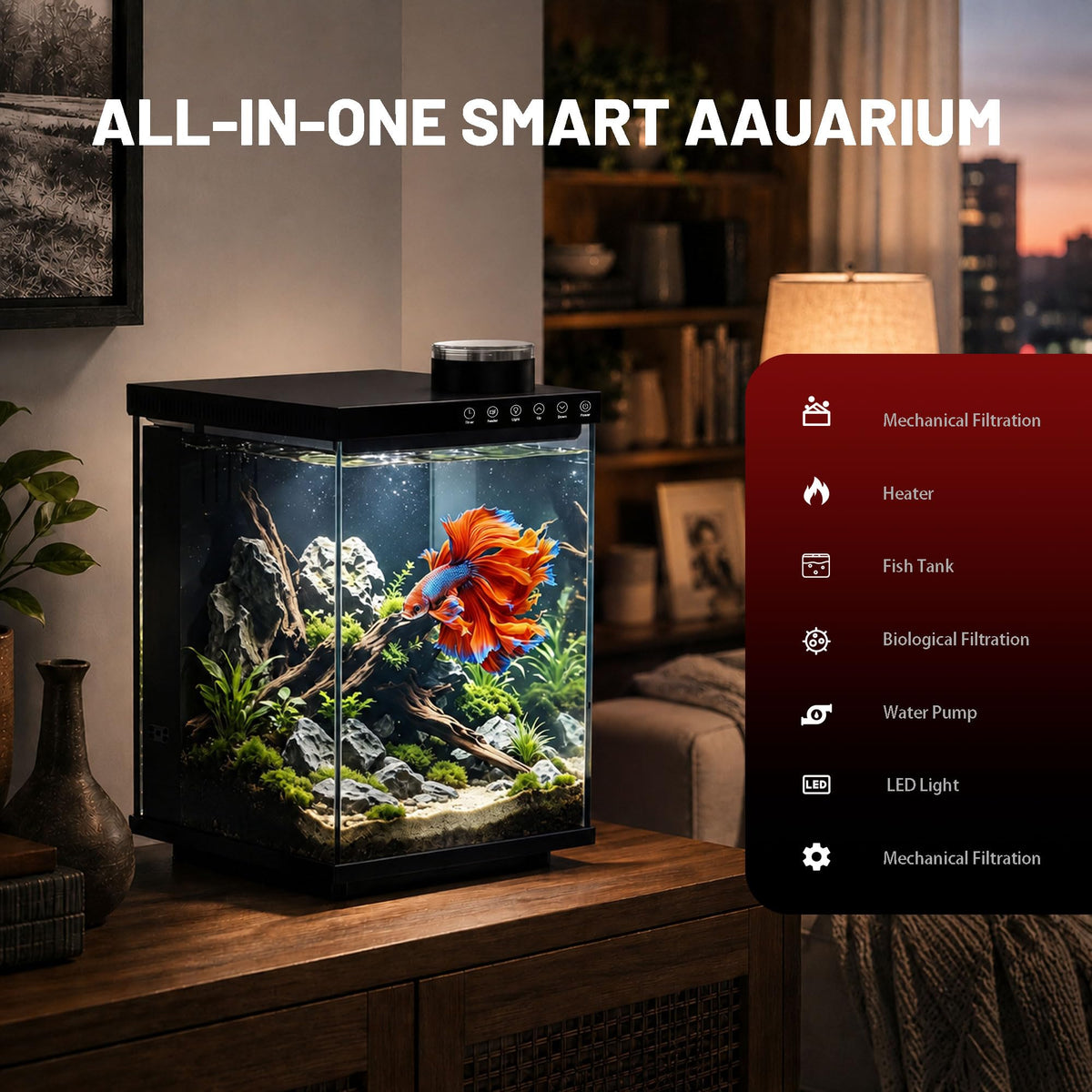 4 Gallon Ultra-Clear Glass Aquarium Kit with Auto Feeder G445